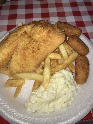 Fried tilapia w/ fries, coleslaw and hush puppies. $8.00