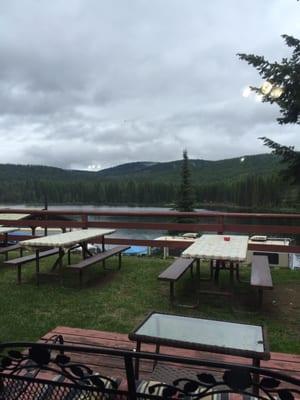 Lake view from tables inside cafe