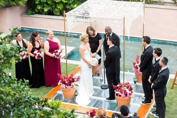 Arched Chrysanthemum Chuppah (Handheld)
 (Flowerpot bases provided by florist)
 Rental: $595