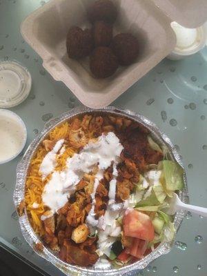 Halal Chicken Over Rice Meal Platter Falafel