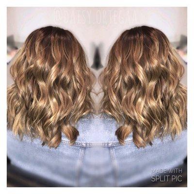 Base color with Balayage ombré, also cut about 5-6 inches of her hair to give her a textured look. Hair done by Daisy O.