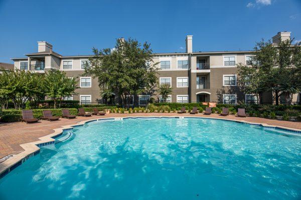 Crystal blue waters await in our pool.