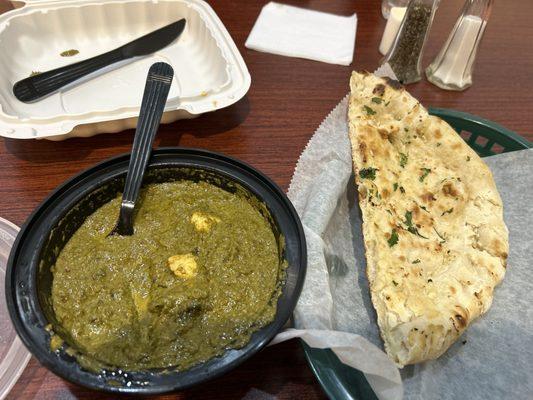 Palak Paneer and garlic naan