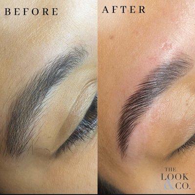 Eyebrow grooming, lamination, and tint