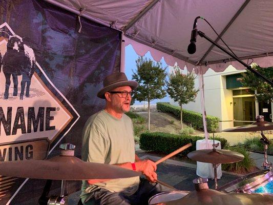 Biltmore fedora, vintage Zildjian cymbals & 1968 Rodgers drum set at Last Name Brewing.