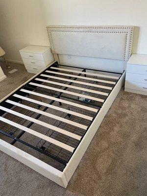 bed with storage boxes assembled