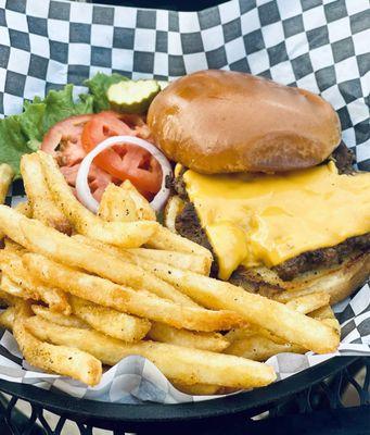 Cheeseburger and fries