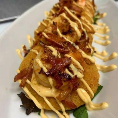 Fried green tomatoes w/Shrimp & bacon