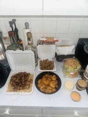 6/29/24 - Chicken Hibachi Grill, Popcorn Chicken, Rock Shrimp, Kani Salad, Yummy Sauce & Spicy Mayo.