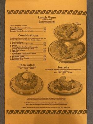 Lunch menu