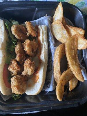 Dry half dressed poboy.