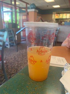 This is a large specialty lemon aid when ordered with no ice. Apparently they are half ice...