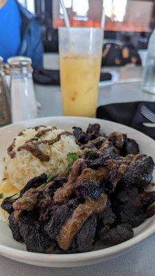 Burnt edges pork with Jamaican jerk sauce.