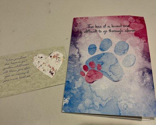 Sympathy card from the vet team