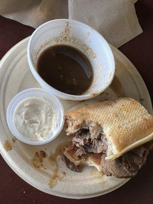 Prime rib dip sandwich