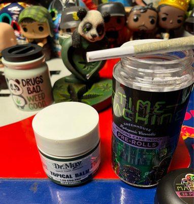 Dr. May topical Balm for the pain & Time Machine Wedding Cake pre rolls for the sleep & both winners!