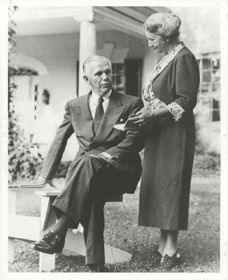 George and Katherine Marshall in front of their home, Dodona Manor, in 1949.