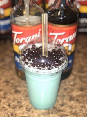 Blue Raspberry brain freeze with blueberry boba