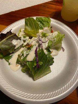 Green salad and ranch dressing (to go catering)