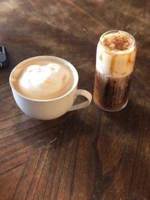 Latte and a pumpkin cream cold brew