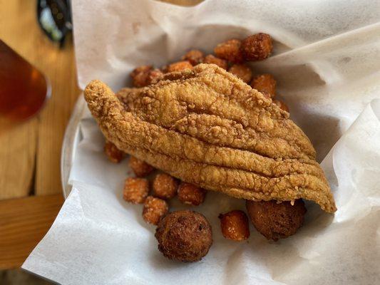 Fried catfish & sweet potatoe tots