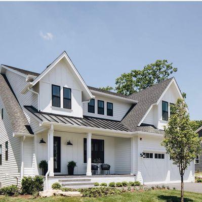 Board and Batton, Timber Frame, Black Windows, Farmhouse Style, Metal Roof, Shingled Roof