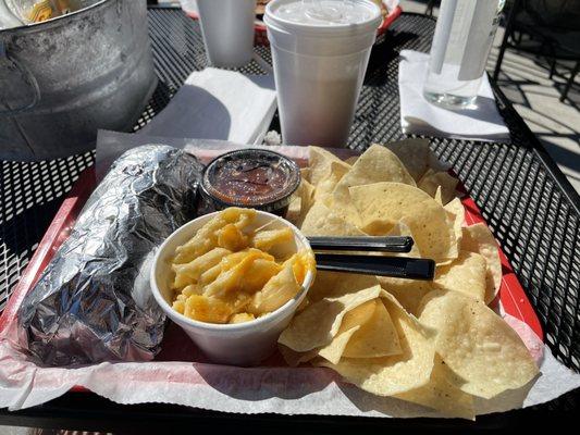 Build Your Own Burrito, Mac n Cheese, Chips and Salsa