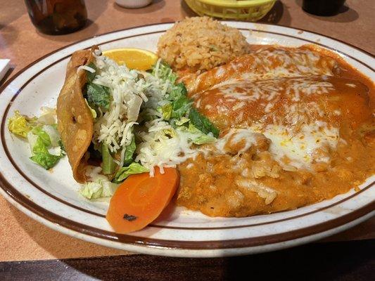 Combo with beef taco, enchilada and tamale