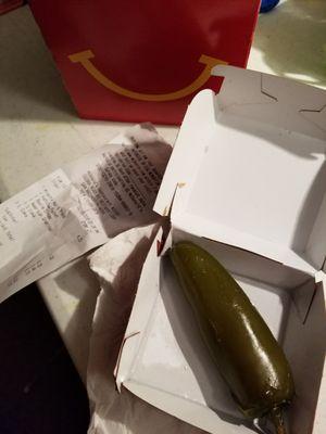 McDonald's on Culebra & 1604 thought it was funny to put this jalapeno in my child's UNHAPPY meal instead of the chicken nuggets.