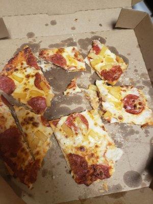 Look how my pizza was cut? Plus is was cold.