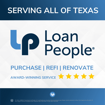 LoanPeople provides home loans for purchase, refinance, and reno mortgages in the State of Texas, AL, AR, CO, FL, NM, OK, TN, and WA.