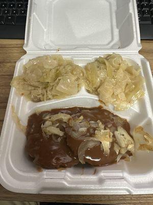 Hamburger steak and a double order of cabbage