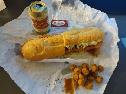 Fried catfish po' boy and fried okra