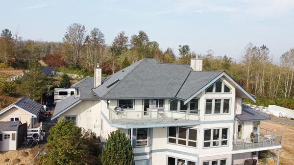 A beautiful re-roof project that showcases DaVinci Multi-Width in "Slate Gray."