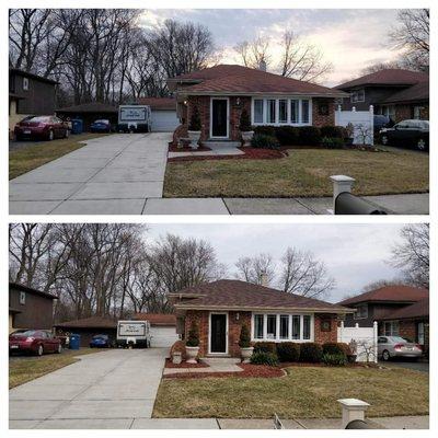 Top is before, bottom is after roof was done.