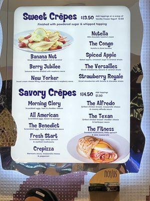 Sweet & Savory crepes menu