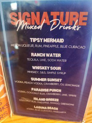 Their signature mixed drink menu as of August 11, 2024