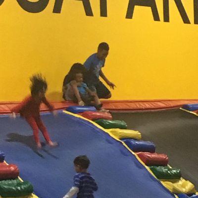 This was hilarious to see this little one get some height off the trampoline.