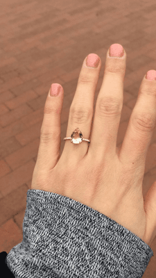 Custom morganite and diamond pave pear shaped engagement ring.