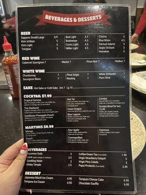 Menu as of January 2024