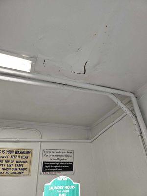 Hole in laundry room ceiling.