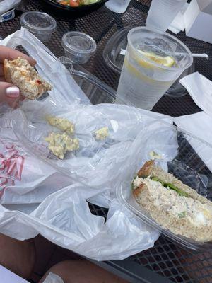 Sandwich sampler, I forgot to take picture of the egg salad. It comes with 1/2 egg salad, pimento cheese, and chicken salad.