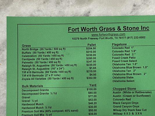 Grass Pricing Spring '24