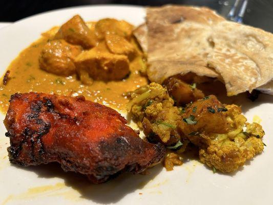 Tandoori Chicken, Chicken Tikka, Aloo Gobi, Naan