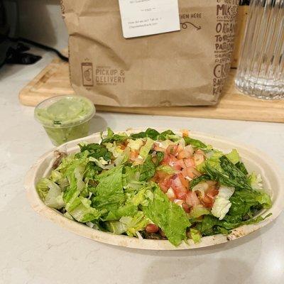 Burrito Bowl and a side of guacamole Pickup for dinner tonight!