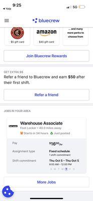 Job posting from BlueCrew in my area