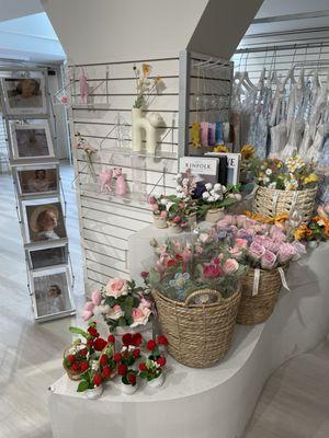 Upstairs at milky meow, crocheted flowers