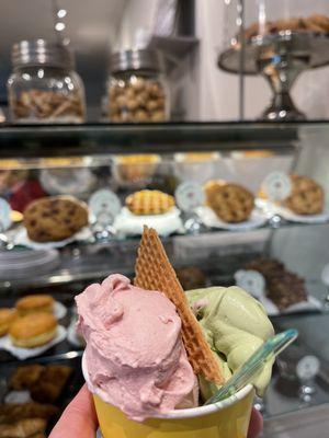 Strawberry Gelato and Pistachio Gelato