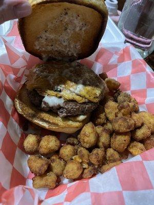 Van Helsing burger with cheese curds. There were way more curds before this pic was taken, so they give large portions.