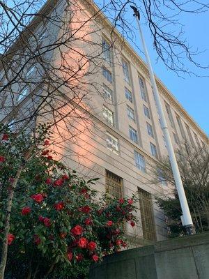 Entrance off SW Main Street on a beautiful spring day